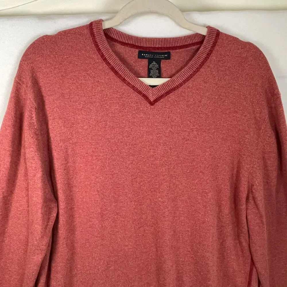 VTG Banana Republic XL Rust Burnt‎ Orange Cotton Cashmere V Neck Fall Sweater